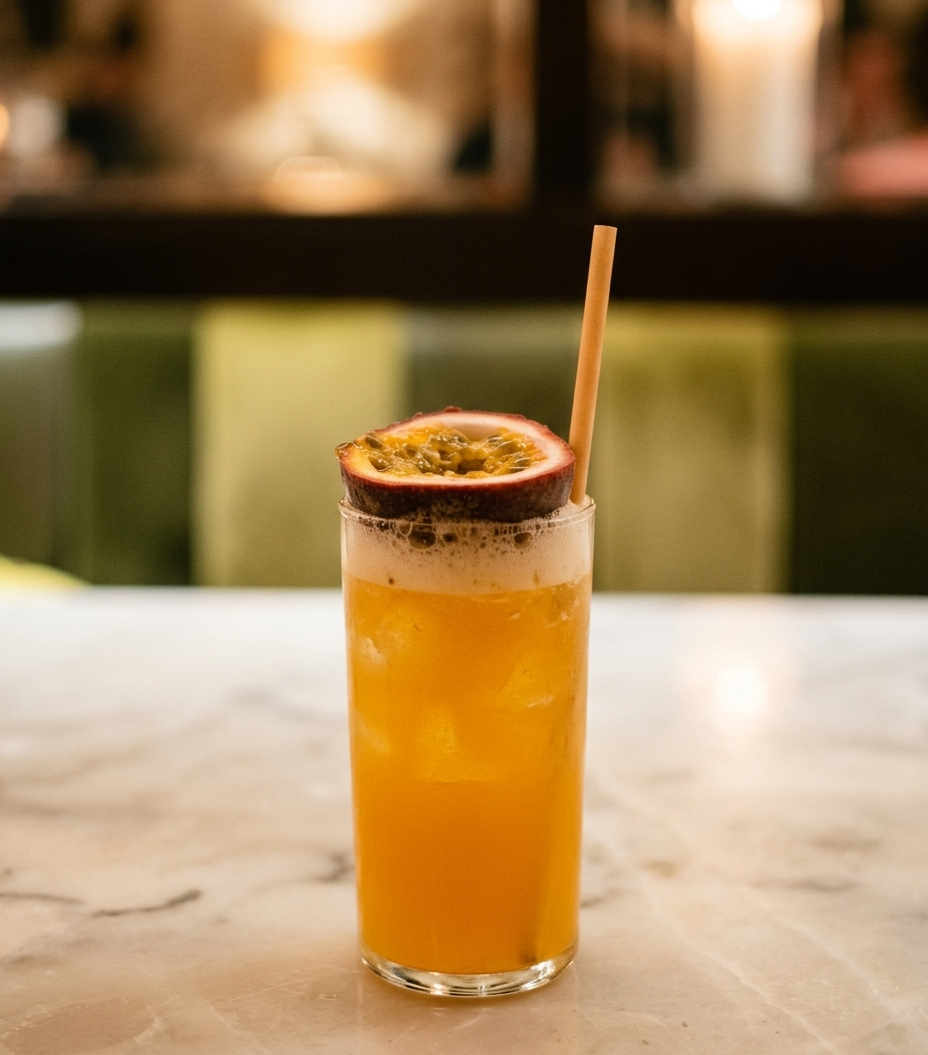 Cocktail à la passion servi au bar Disco Volante